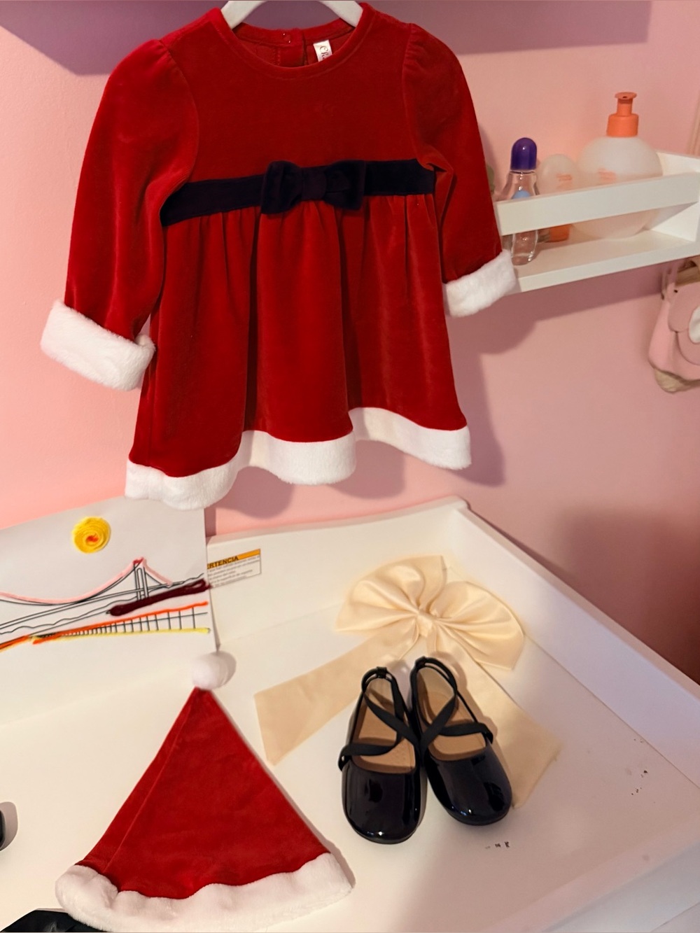 Cherokee Red Velvet Baby Santa Dress with Black Waistband